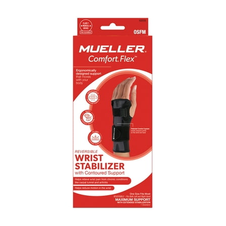 Mueller Sports Medicine Comfort Flex Wrist Stabilizer, One Size Fits Most, Fits Left or Right Wrist, Black