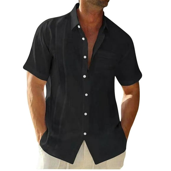 EGNMCR Short Sleeve Shirts for Men Summer Casual T-shirt, Men's Casual Button Fashion Have Pockets Linen Solid Color Shirt Tops Blouse,