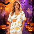 thumbnail image 6 of Halloween Shirts for Women Candy Spider Graphic Henley Scary Tops Skeleton Loose Fit Short Sleeve Horror Cute T-Shirt 3XL, 6 of 7