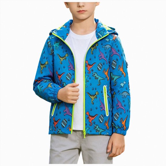 UAYOTSE Boy's Dinosaur Print Breathable Outdoor Windproof Jacket with Zipper Closure Fall Coat,Sizes 6-7 Years
