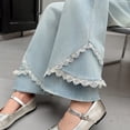 thumbnail image 6 of UAYOTSE Girls Flare Jeans with Lace Trim Hem Wide Leg Denim Pants Elastic Waist Kids Back to School Sweet Fall,Sizes 14 Years, 6 of 9