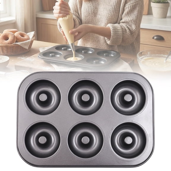 1Packs 6 Cavity Nonstick Donut Pans for Baking, Upgraded Deepened Doughnut Tray, Bagels and Cake Donuts Mold for Oven, Carbon Steel Donut Baking Pans, Easy to Clean