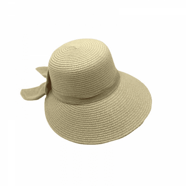 Womens Straw Sun Hat Summer Beach Wide Brim UV Protection Hats with Chin  Strap Floppy Foldable Cute Bowknot UPF 50 Cap Q138