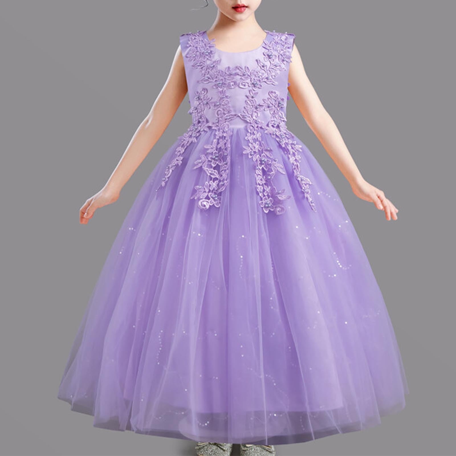 Big Girls Prom Dresses Size 4-14 Sleeveless Crewneck Teens Kids Formal Solid A-Line Layered-Tulle Elegant Graduation Evening Party Maxi Dress