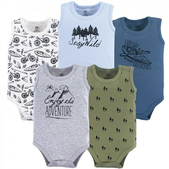 Yoga Sprout Baby Boy Cotton Bodysuits 5pk, Adventure, 0-3 Months