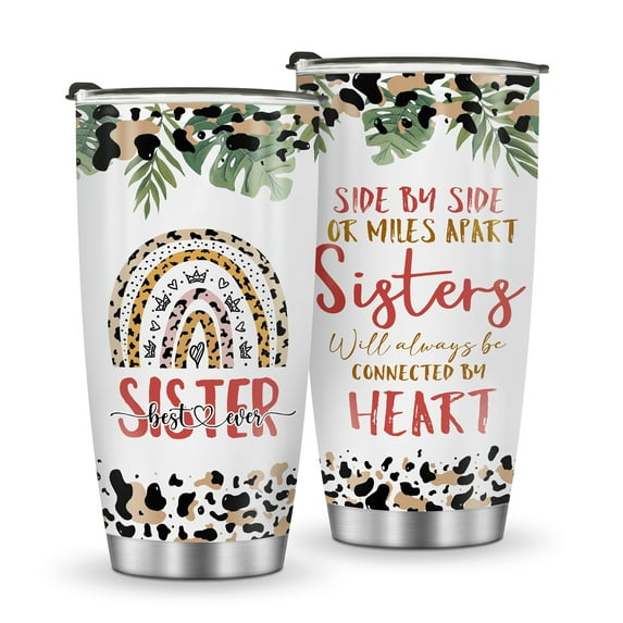 Jekeno Sisters Gifts from Sister Mother 's Day Gifts for Sister Funny Sister Gifts Birthday Gifts for Sister 20oz Floral Sister Stainless Steel Tumbler Gift For Best Friend Women