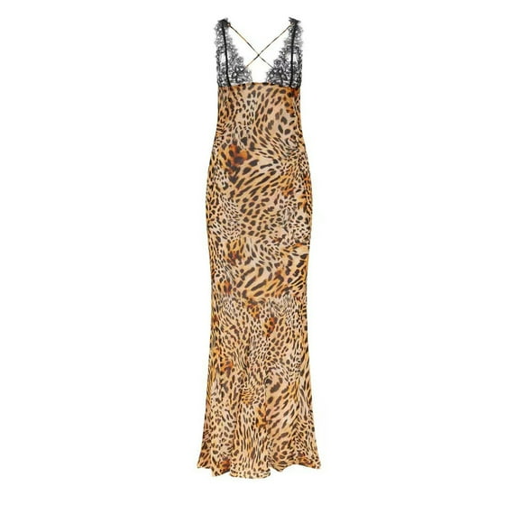 EQWLJWE Summer Dresses For Women 2023 Women's Dresses Clearance Women Fashion Casual Sling Leopard Print Lace Splicing Split Dresst Dress