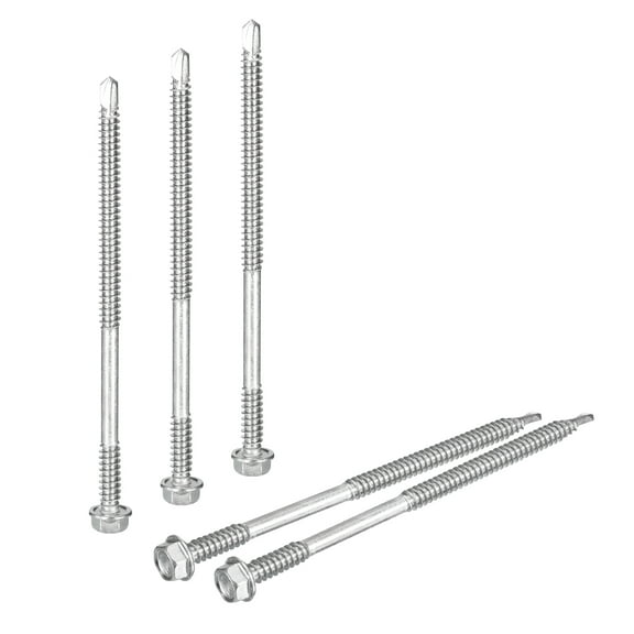 Uxcell 25 Pack #14 x 5" Self Drilling Screws, 410 Stainless Steel Self Tapping Screws for Metal, Hex Washer Head Sheet Metal