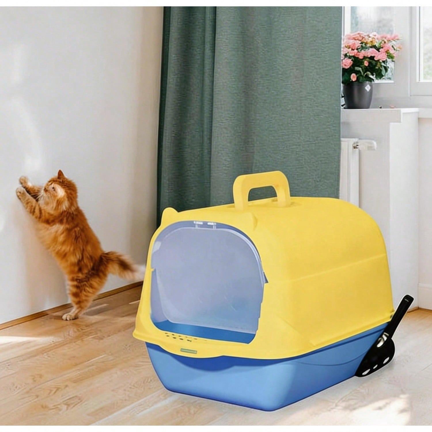Fully Enclosed Portable Cat Litter Box – Large Space With Front Entry, Litter Filter Pedal & Easy-Clean Odor-Control Covered Design