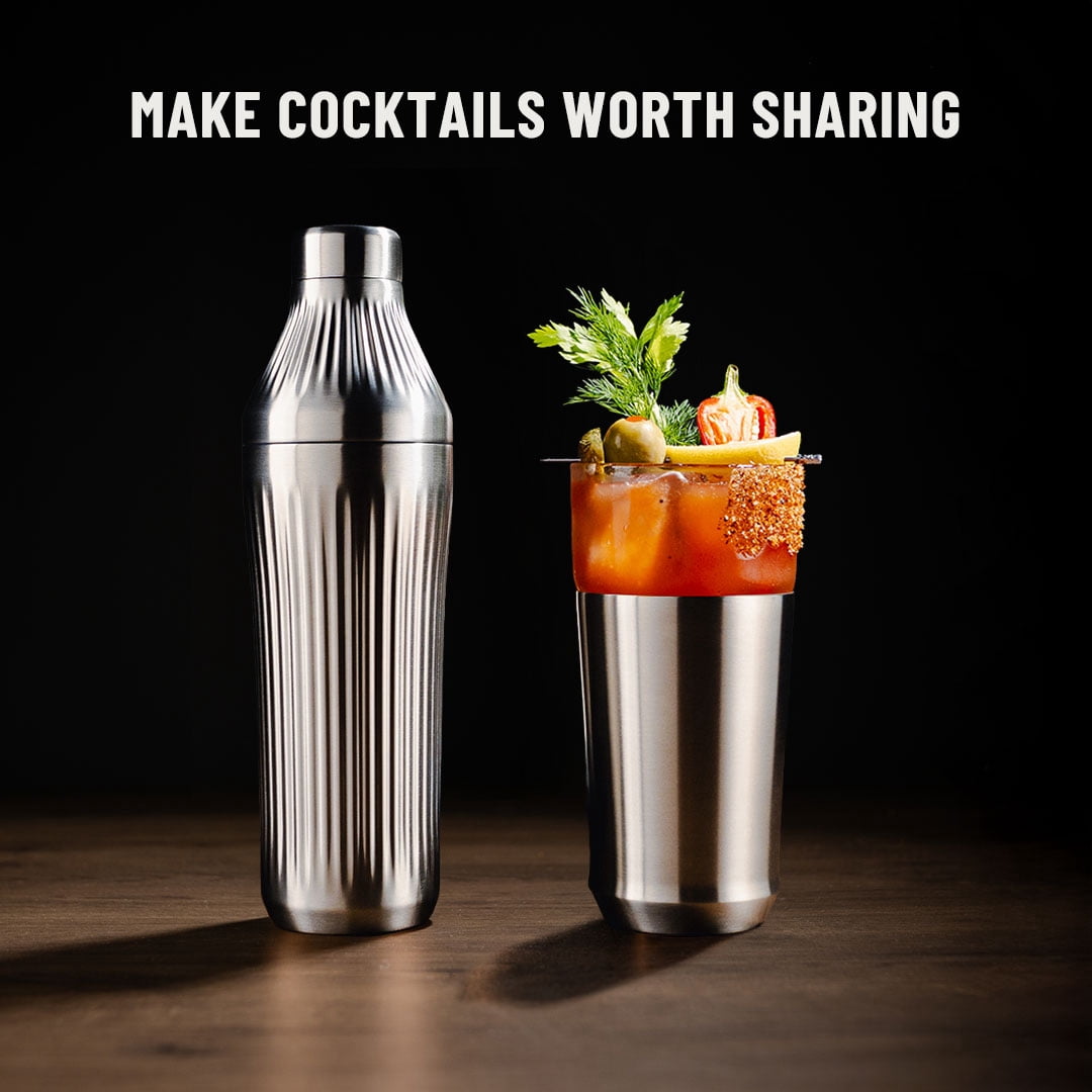 Elevated Craft Diamond Edition Hybrid Cocktail Shaker Set - Premium Vacuum Insulated Stainless Steel, 28 oz, Includes Built-In Strainer, Precise Measuring Top & XL Polishing Cloth - Martini Shaker