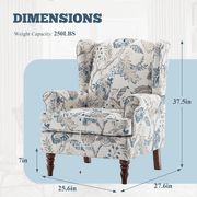 Hommow Upholstered Accent Chair, Floral Print Fabric Armchair,Blue