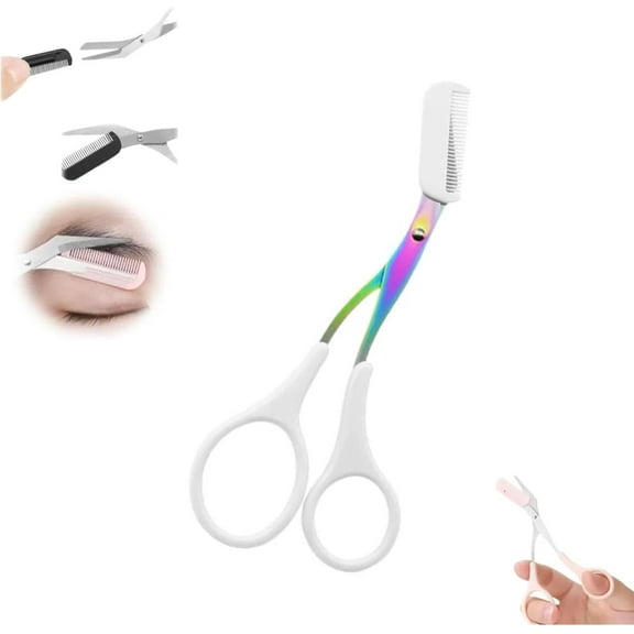 Eyebrow Trimmer Scissor, 2025 New 2 in 1 Eyebrow Scissors with Comb, Curved Eye Brow Razor, Non-Slip Stainless Steel Facial Hair Removal Accessories Makeup Tool