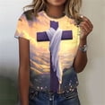 thumbnail image 2 of successthop Easter Clothes Women Cross Print Casual Short Sleeve Vacation T Shirt Crewneck Tops Summer Beach Clothes M, 2 of 5