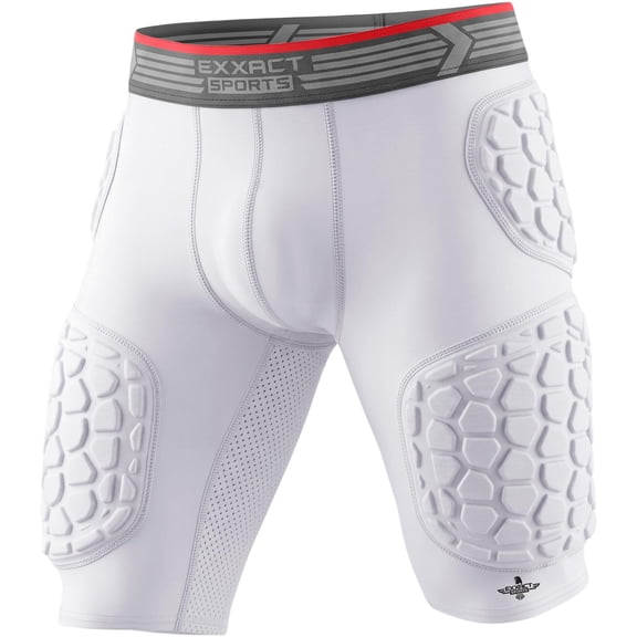 Exxact Sports Elite 5-Pad Adult Football Girdle for Men with Cup Pocket, Padded Compression Shorts with Integrated Hip, Thigh, Tailbone Pads, Men's Girdle Football (AS, White)