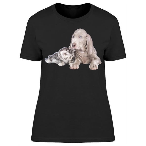 Weimaraner Sniffing Cat T-Shirt Women -Image by Shutterstock, Female XX-Large