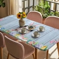 thumbnail image 3 of Easter Bunny Table Cloths for 4 Foot Rectangle Tables, Eggs Cute Rabbit Purple Wooden Grain Rustic Patio Waterproof Elastic Fitted Tablecloths, Washable Rectangular Table Cover for Camping, 3 of 8