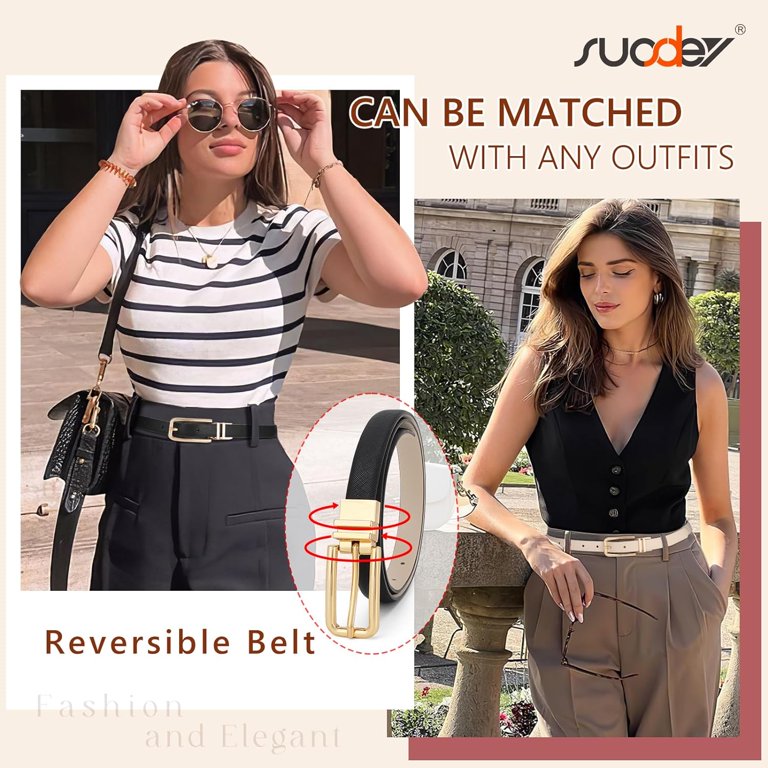 Women Reversible Leather Belt with Rotating Pin Buckle for  display picture 2