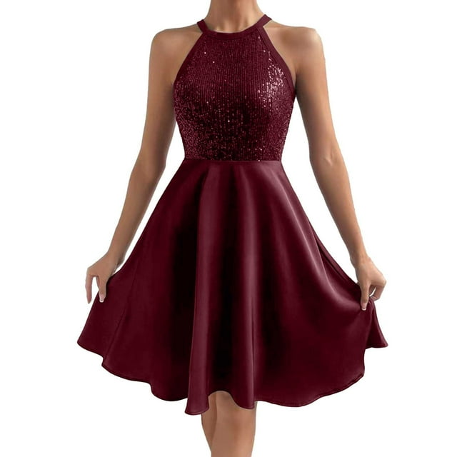 Vestido ajustado sin mangas con lentejuelas, elegante y a la moda para mujer - Poliéster, diseño brillante para fiestas/veladas