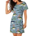 thumbnail image 2 of Balery Various Wild Sea Fish Camisón de manga corta con cuello redondo para mujer, cómodo y elegante., 2 of 6