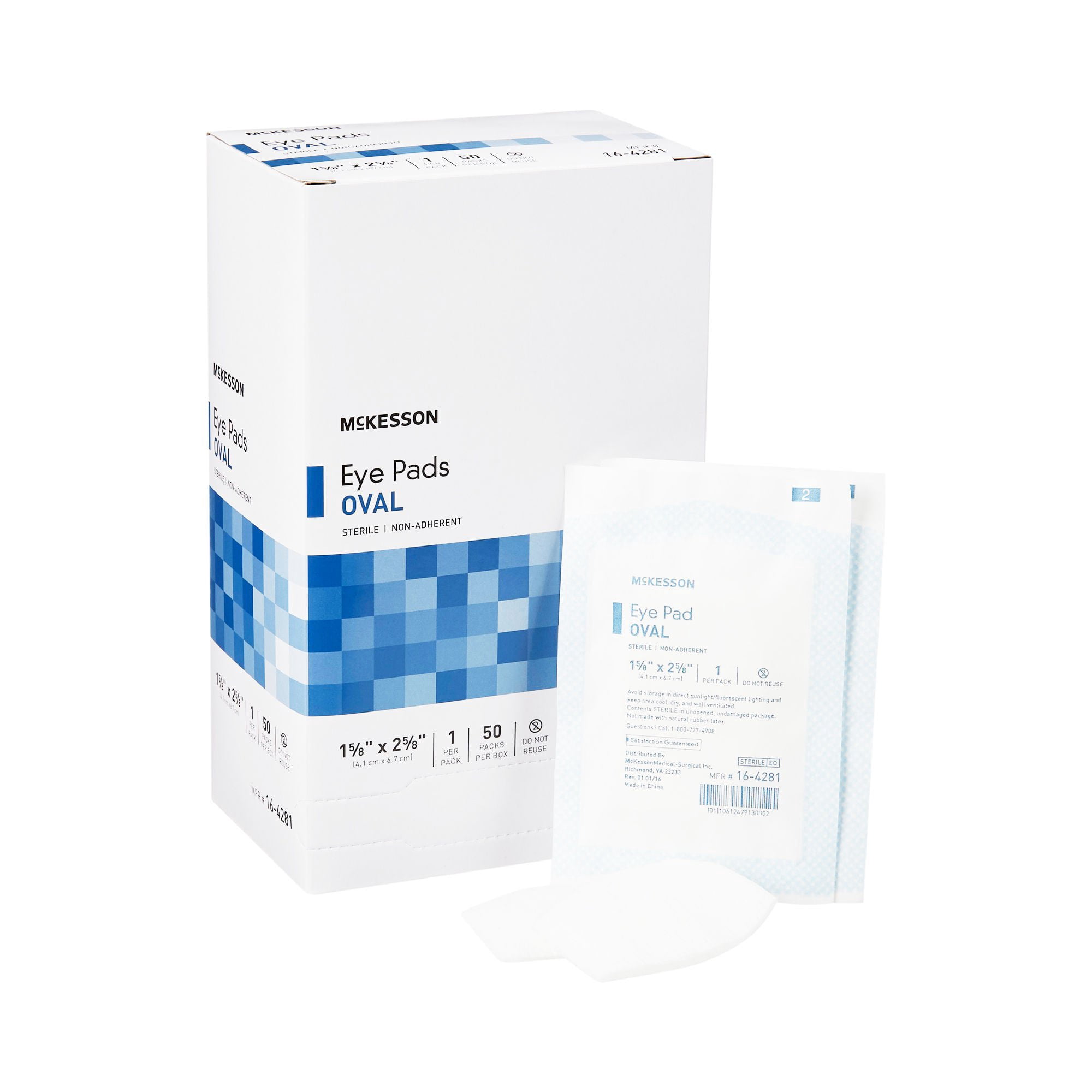 McKesson Oval Eye Pads, Cotton White, 1 5/8 in x 2 5/8 in, 50 Count, 12 Packs, 600 Total