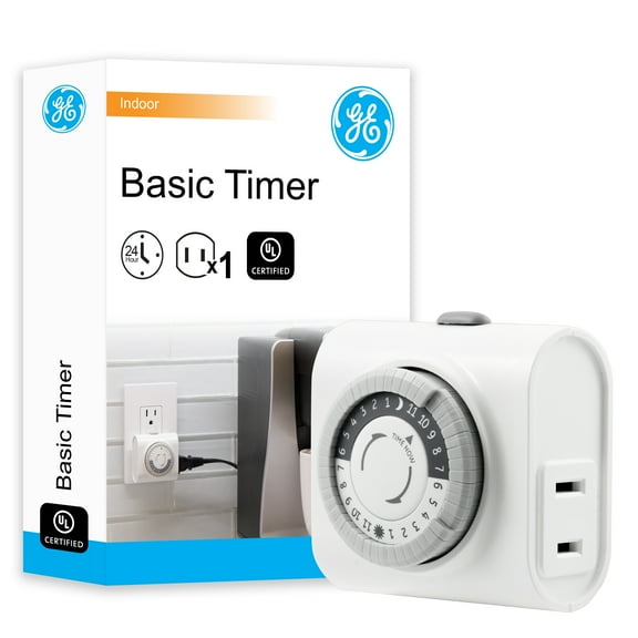 GE 24-Hour Indoor Basic Outlet Timer, 1 Polarized Timer Outlet, 15 Amps