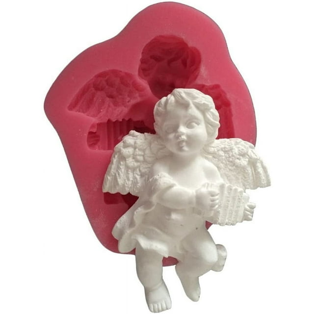 Molde de pastel de fondant de silicona 3D de ángel de acordeón para decoración de pasteles, molde para hornear, rosa