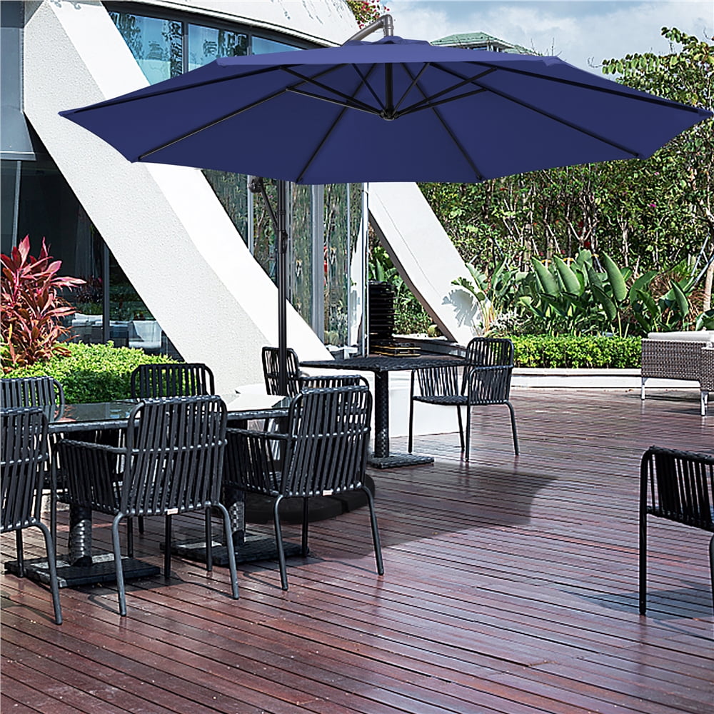 Yaheetech 10ft Hanging Patio Offset Umbrella with Crank & Cross Base, Navy Blue