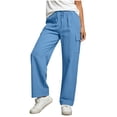 thumbnail image 6 of Women Drawstring Pants Casual New Wide Leg Linen Pants for Women Casual Loose Elastic Waist Casual Pants with Pockets Summer Breathable Comfy Trousers Daily Wear, 6 of 8
