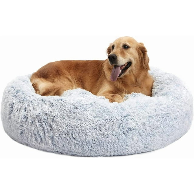 Calming Donut Dog Bed es Round Fluffy for Large Dogs -Anxiety Plush Machine Washable ( Large)