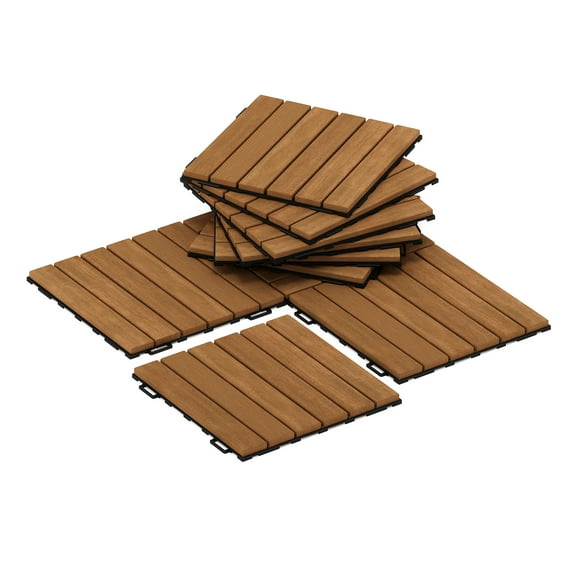 Furinno Tioman Outdoor Interlocking Wood Decking Tiles, 10-Pack, Honey Oak