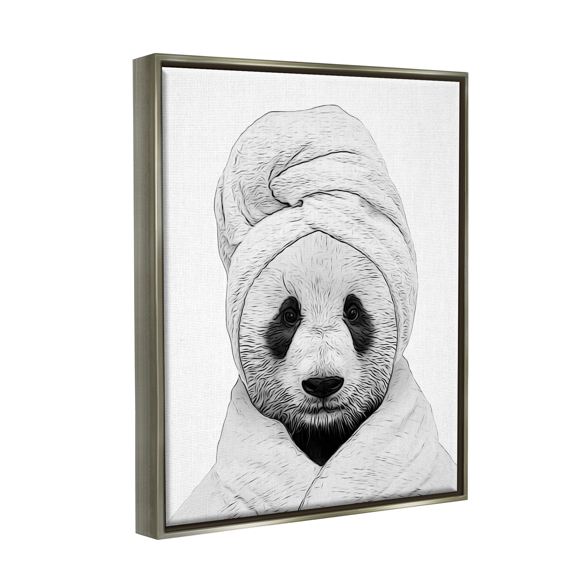 Stupell Industries Panda Bear Wildlife Bathroom Robe Animals & Insects Painting Gray Floater Framed Art Print Wall Art