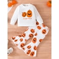 thumbnail image 2 of Franhais Toddler Girls Fall Outfits Letter Pumpkin Print Crew Neck Long Sleeve Sweatshirts Flare Pants 2Pcs Halloween Clothes Set, 2 of 9