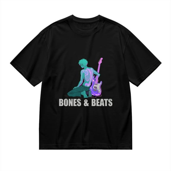 Black T Shirts for Men, Bones & Beats,Skeleton Guitar Print Mens Graphic Tees, 24013947,S