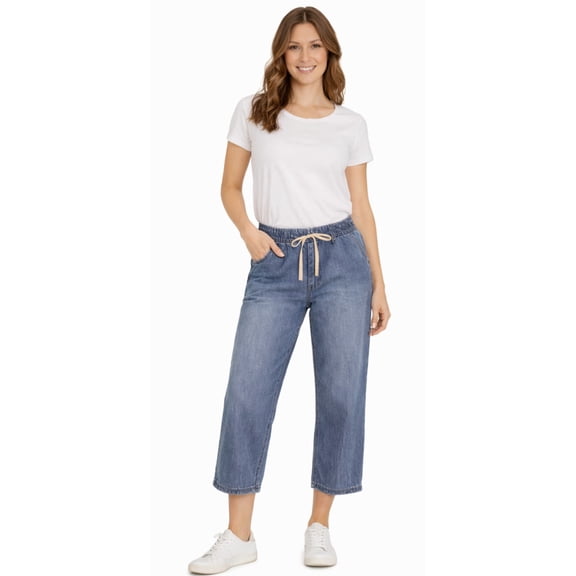 Kensie Woman's Drawstring Cropped Jeans - Dark Blue Wash - X-Small