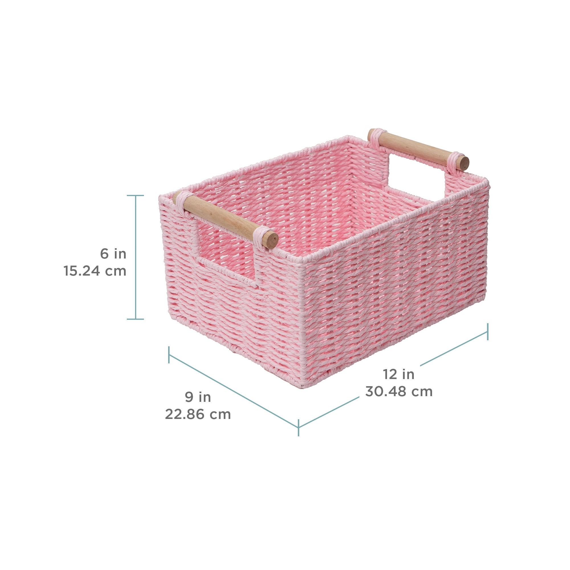 Panier de rangement décoratif rectangulaire en corde de papier tissée Zenna Home rose perle