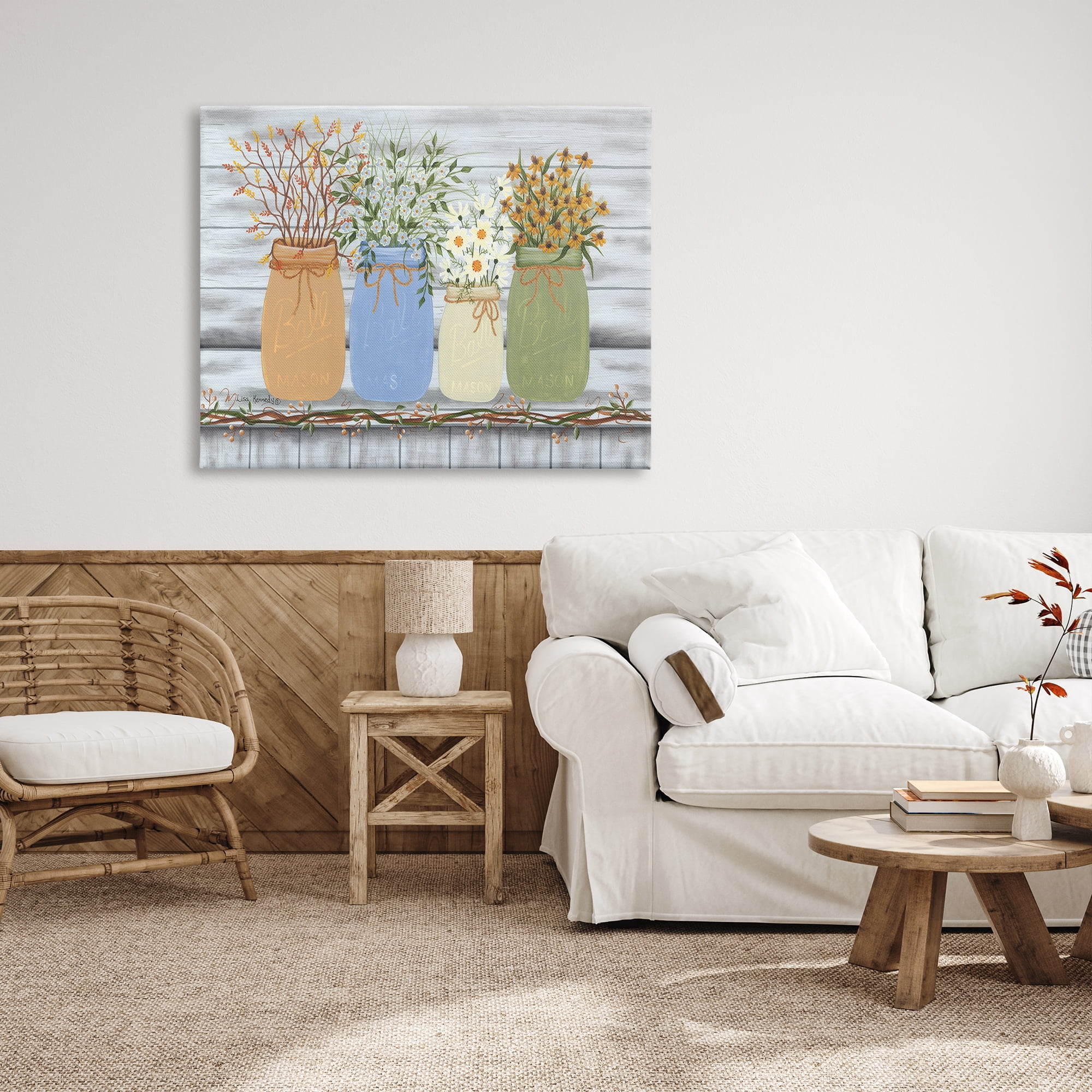 Stupell Industries Autumn Wildflower Bouquets Traditional Farm Jars Country Florals, 48 x 36, Design by Lisa Kennedy