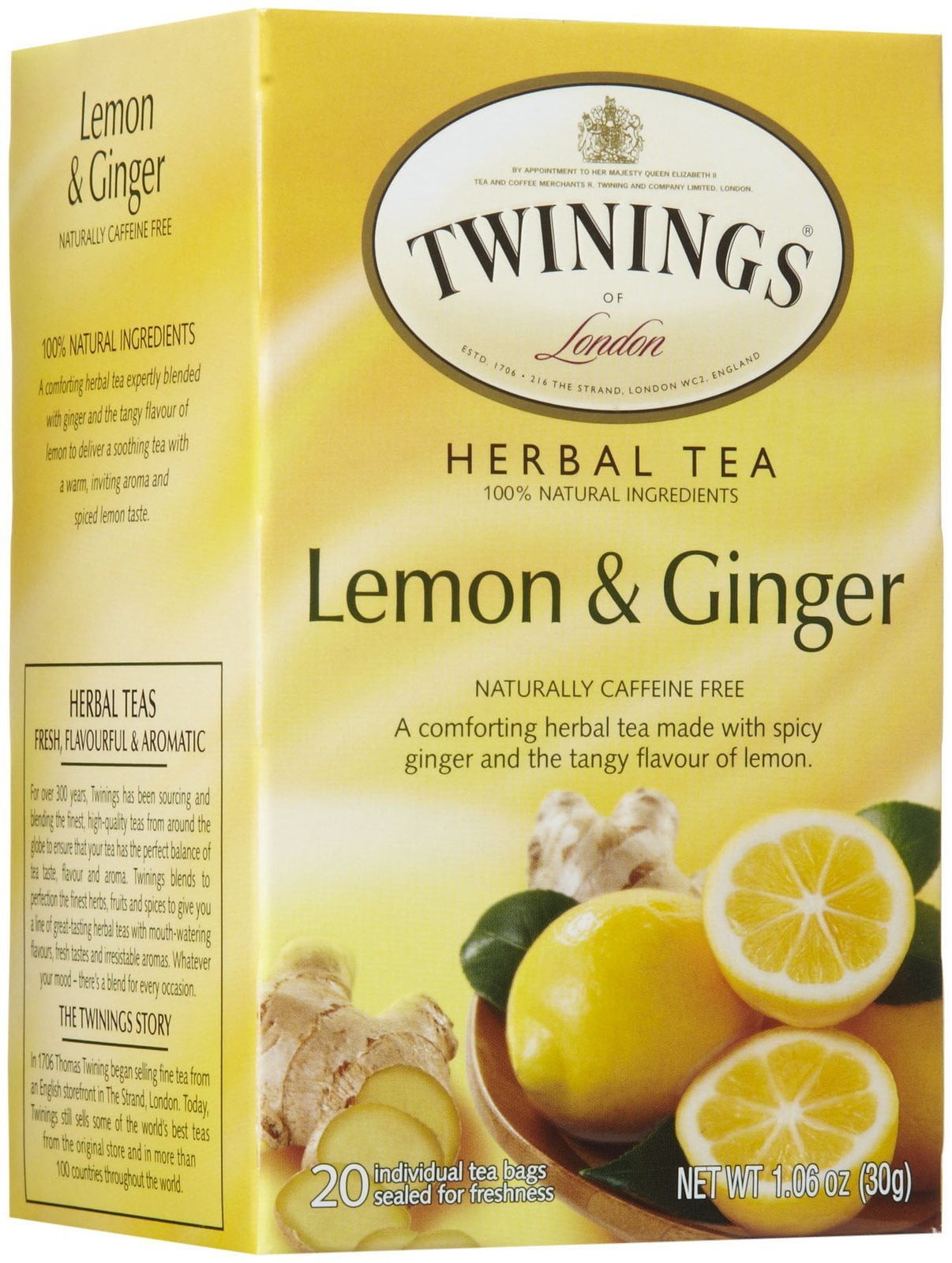 Twinings Of London Lemon & Ginger Herbal Tea Bags, 20 Count (Pack Of 6)