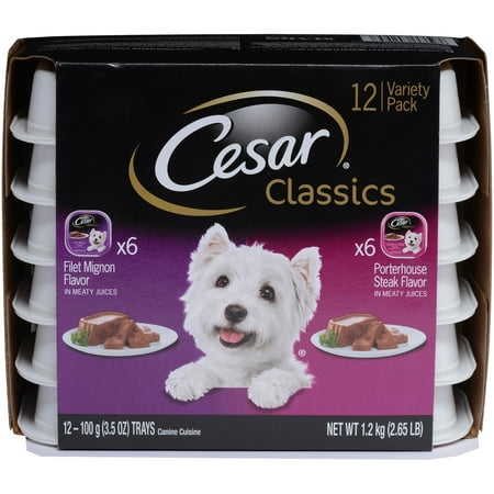 CESAR CANINE CUISINE Wet Dog Food Filet Mignon & Porterhouse Steak Flavors Variety Pack, (12) 3.5 oz. Trays