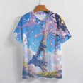 thumbnail image 3 of Blossoming Paris Eiffel Tower Women's Short Sleeve T-Shirt Crew Neck Casual Summer Trendy Loose Fit Tops, 3 of 6