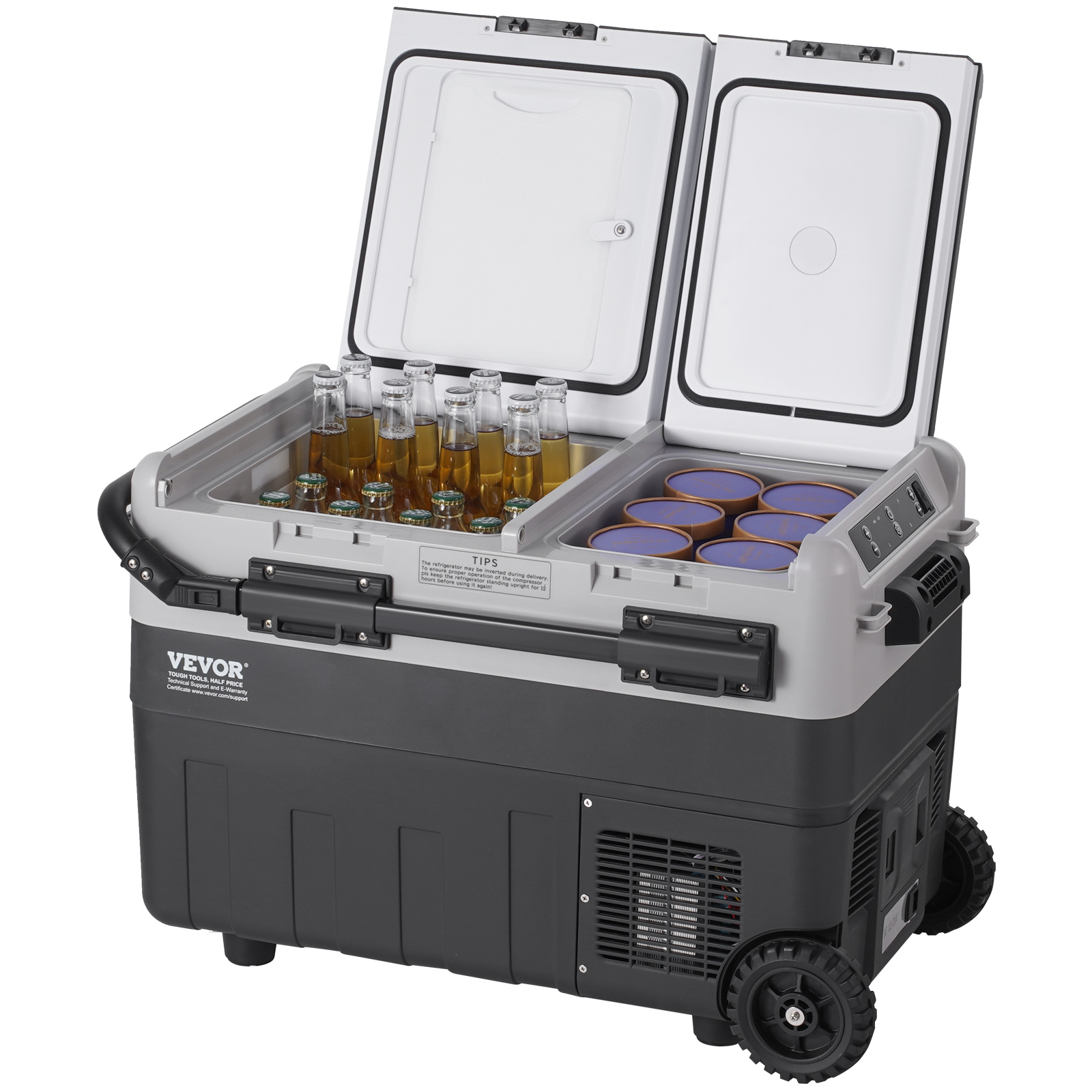 VEVOR Portable Car Refrigerator, 12 Volt Car Refrigerator Fridge, 50 L / 52.8 QT Dual Zone Portable Freezer, -4℉-68℉ Adjustable Temperature, Compressor Cooler