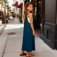 thumbnail image 4 of WOYY Girls Sleeveless Pinafore Dress Casual Loose Pocket Long Overall Dress, Navy, Sizes 5-14, 4 of 6