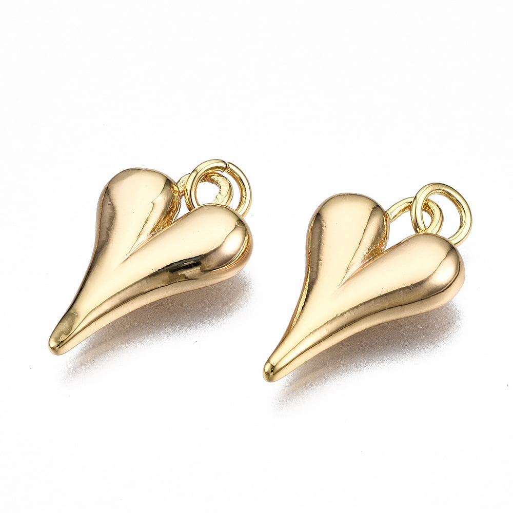 Brass Pendants with Jump Rings Nickel Free Heart Real 18K Gold Plated 19.5x13x4mm Jump Rings: 5x0.8mm 3mm inner diameter Gold