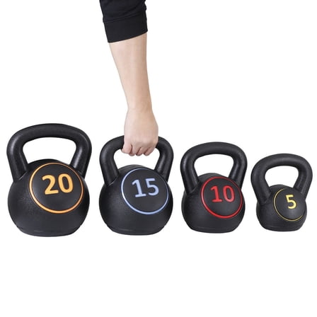 WSSYzyzf 4-Piece Kettlebell Set, Exercise Training Fitness Weights in 5lb, 10lb, 15lb, and 20lb, Cast Iron for Home Gym, Strength, Cardio, and Full-Body Workouts