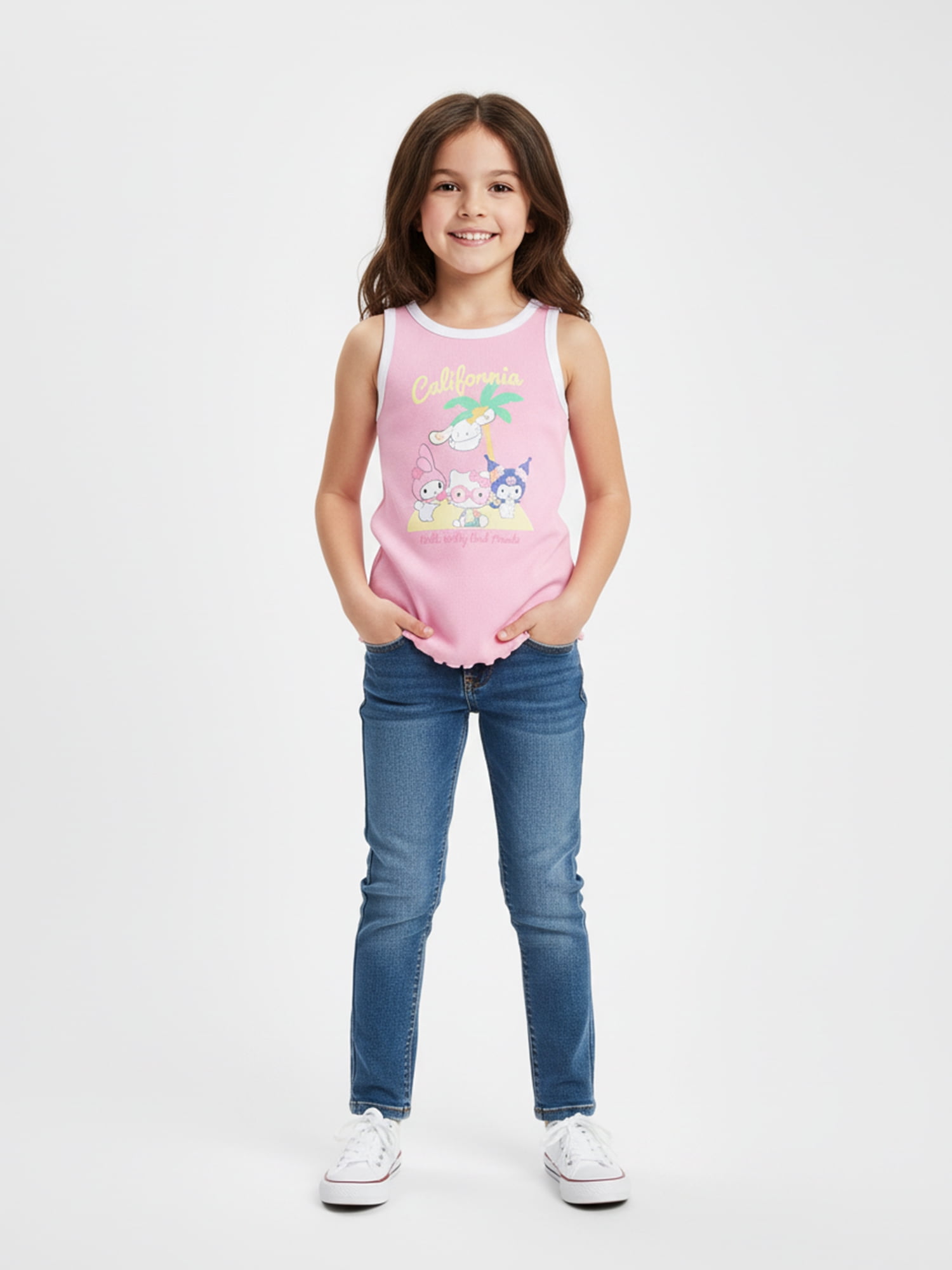 Sanrio Girls Hello Kitty and Friends Vacation Ringer Graphic Tank Top, Sizes 4-16