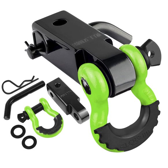 AUTOBOTS Récepteur d'Attelage 2, 45,000 Lbs Résistance à la Rupture Récepteur Robuste avec 58 Vis Goupille, 34 Manille, Accessoires de Remorquage pour la Récupération du Véhicule hors Route Vert & Noir