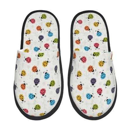 Balery Cute Ladybugs Slient Indoor Furry Fleece Comfort House Shoes Soft Non-Slip Home Shoes Cotton slippers House Slippers-- Large