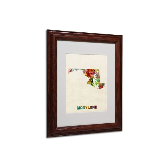 Trademark Fine Art "Maryland Map" Matted Framed Art by Michael Tompsett, Wood Frame