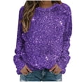 thumbnail image 2 of Elvqul Tshirts for Women Long Sleeve Purple Comfortable Tops Casual Pullover Crew Neck Blouses Sequin Print Plus Size Tshirts, 2 of 5