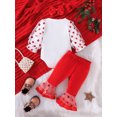 thumbnail image 2 of Newborn 3 Piece Pants Set Baby Girl Christmas Letter Print Lantern Sleeve Romper Long Pants Headband Outfits Infant Clothing, 2 of 8