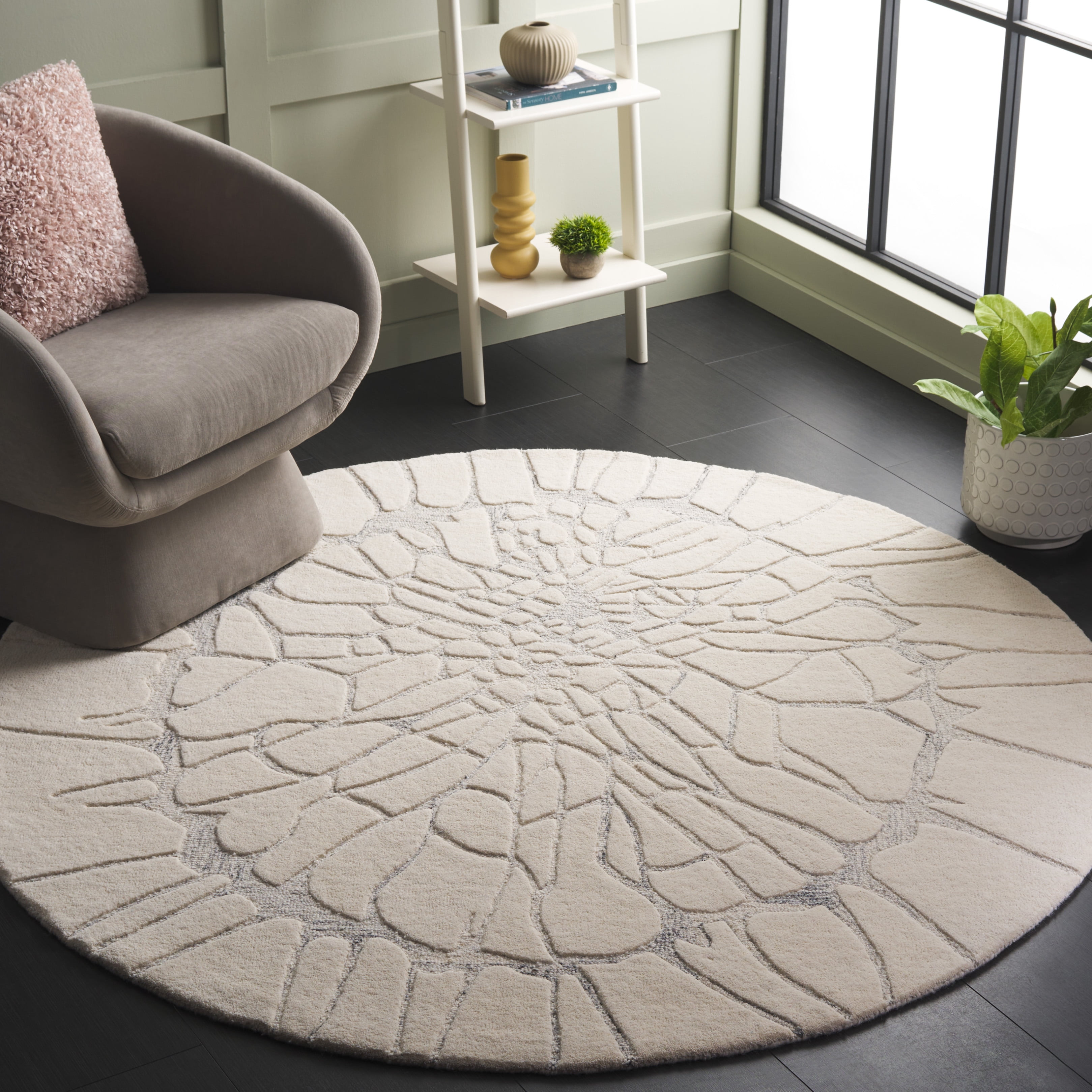 SAFAVIEH Mykonos Kentigern Abstract Area Rug, Ivory/Silver, 6' x 6' Round
